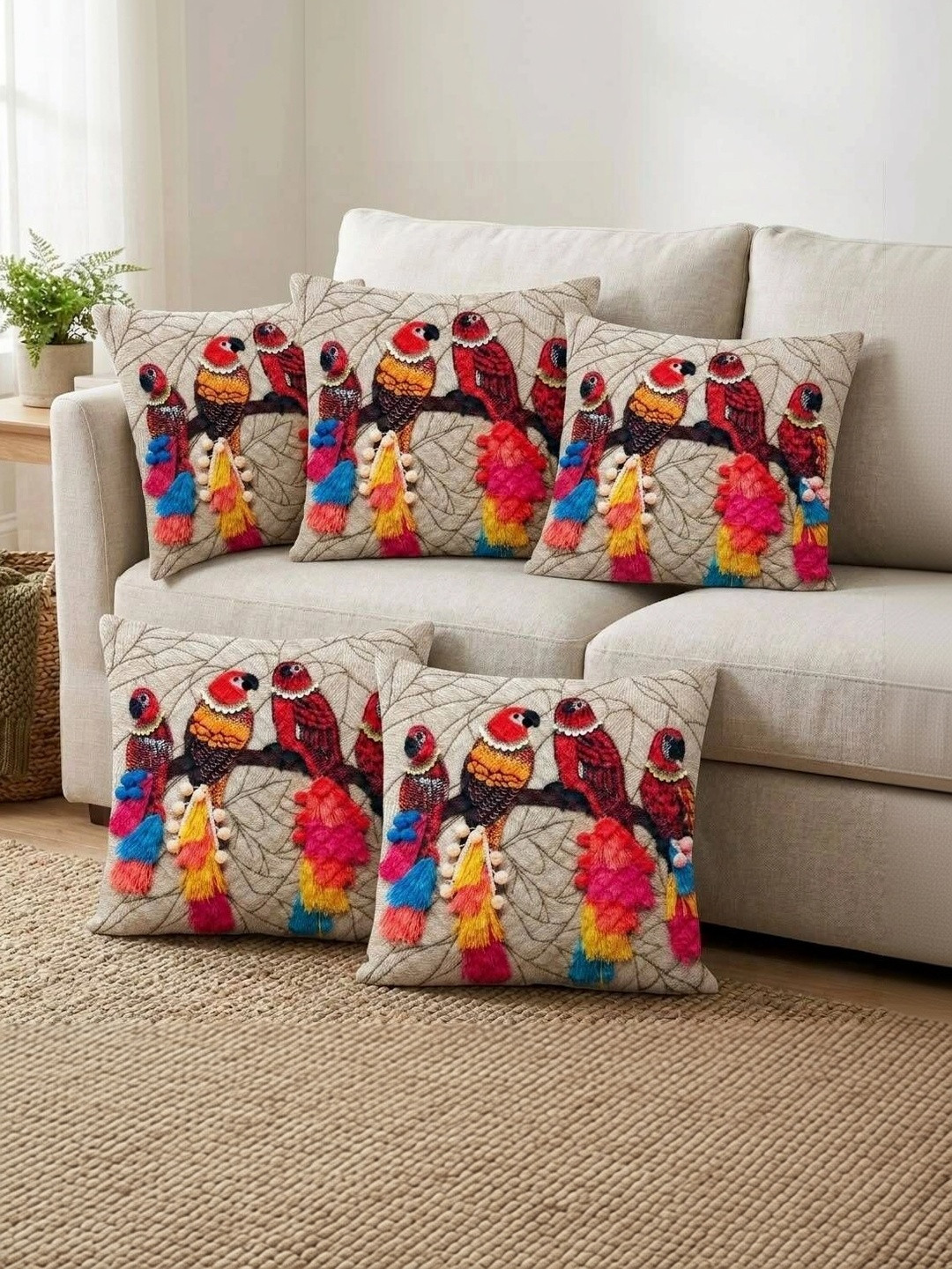 BALLEY Multicoloured Set of 5 Velvet Square Cushion Covers