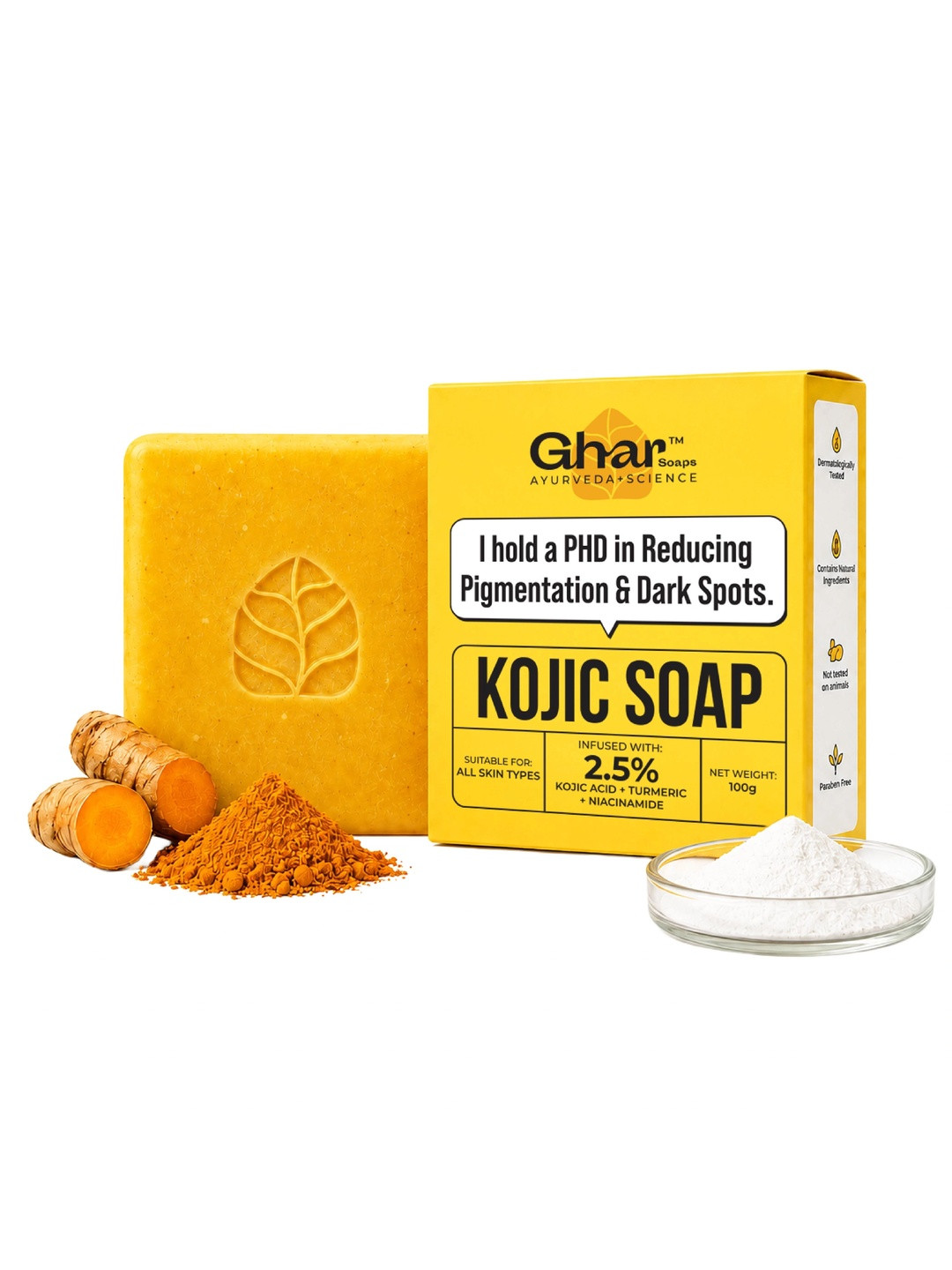 GHAR SOAPS Kojic Acid Soap For Pigmentation & Dark Spots Reduction - 100gm