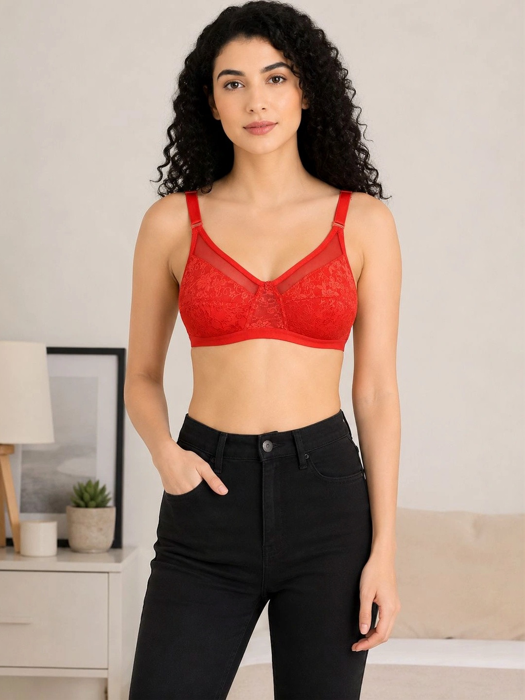mod & shy Red Bra Pack of 2 Non-padded Non wired Mesh Net Minimizer Bra