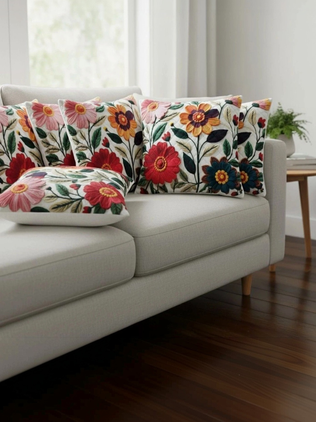 BALLEY Multicoloured Set of 5 Floral Velvet Square Cushion Covers
