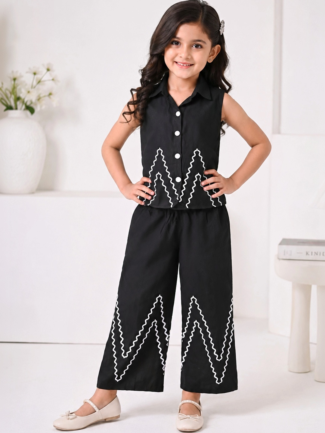 Jbegam Girls Embroidered Regular Thread Work Top with Palazzos