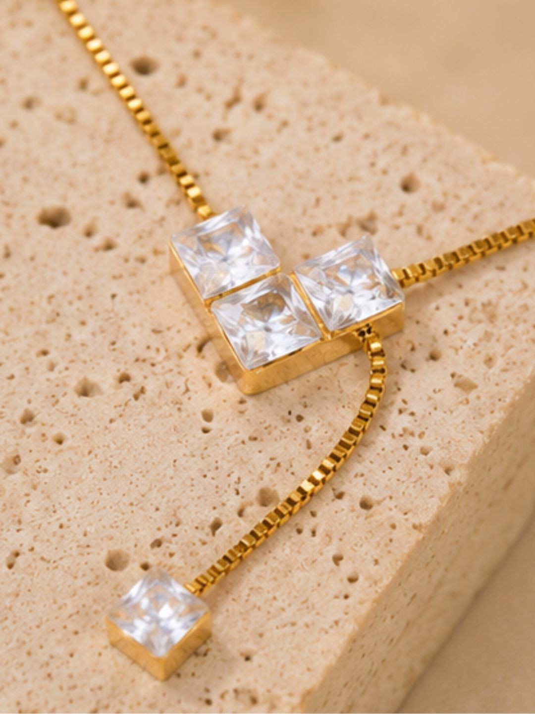 DIVING SWAN Women 18K Thick Gold Plated Ivory Crystal Edge Drop Necklace