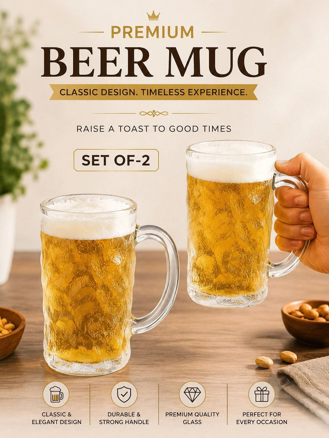 Bellemax Transparent 2 Easy to Clean Glass Beer Glass Bar Glass