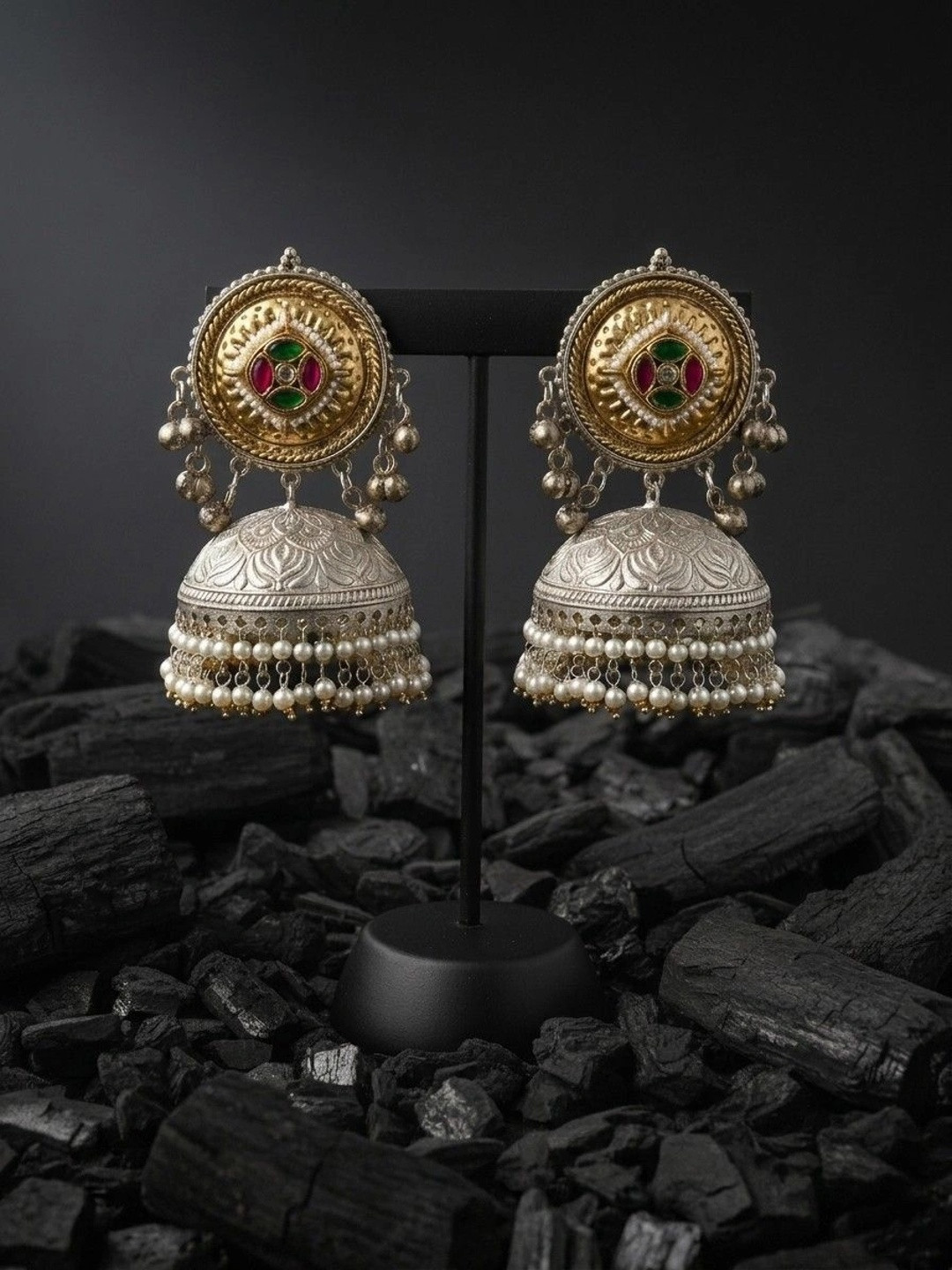 MOHATI Women Silver-Plated Brass Jhumkas