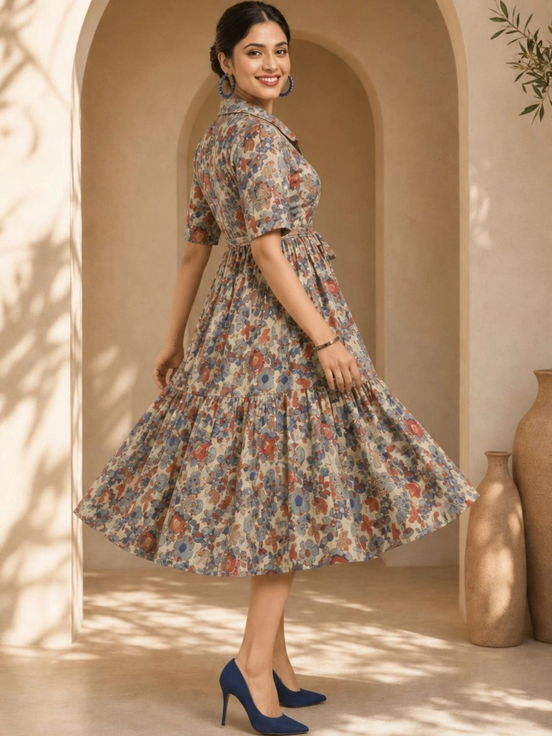 YUVITY Floral Print A-Line Dress