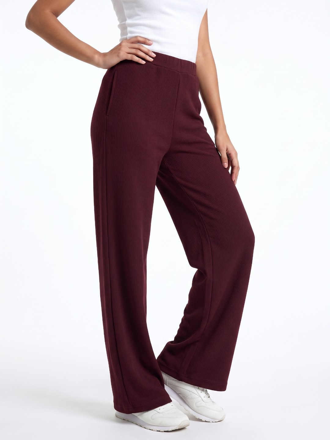 glitchez Women Wide Leg Textured Track Pants