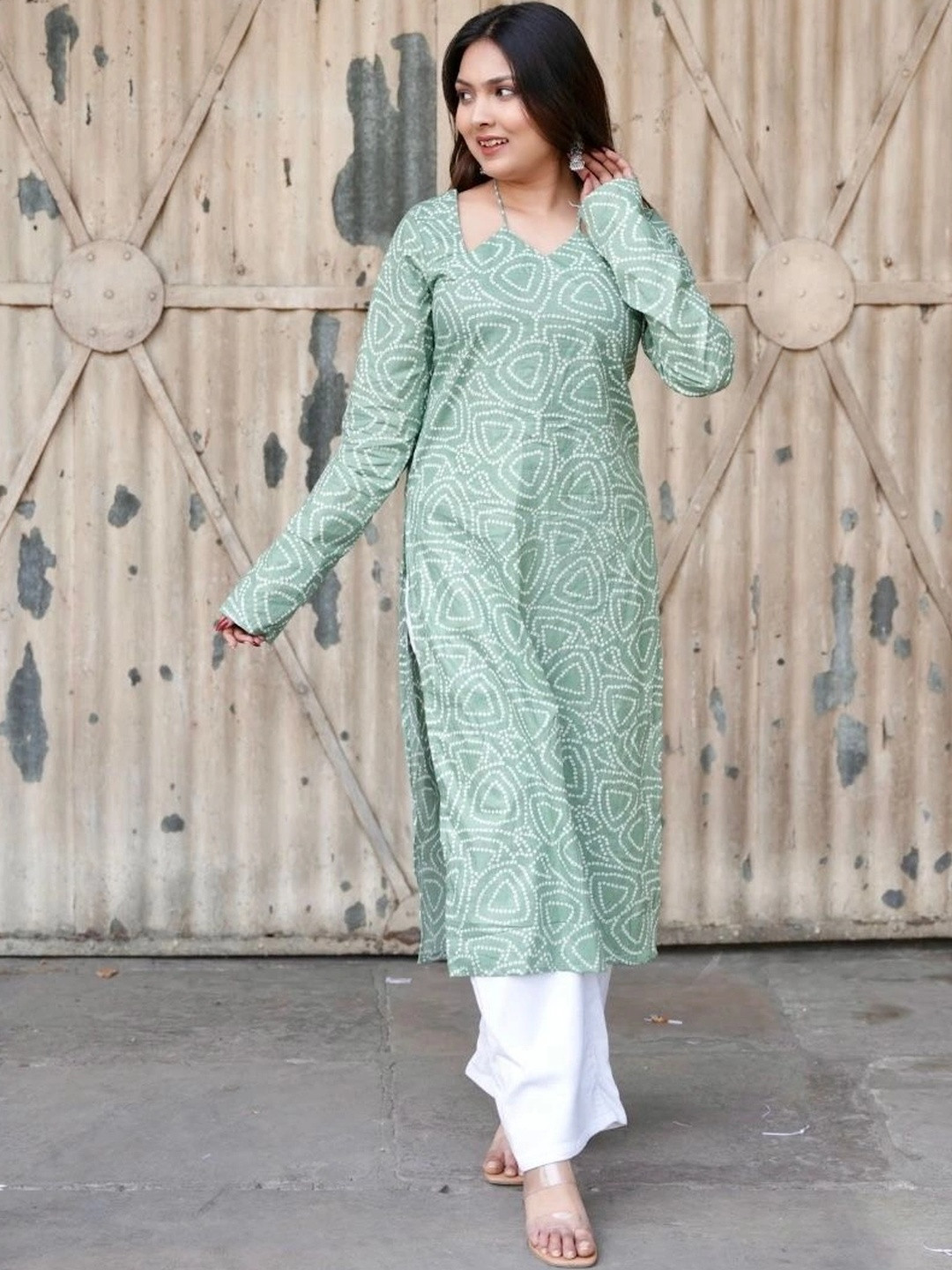 mudscare Bandhani Printed Boat Neck Pure Cotton Kurti
