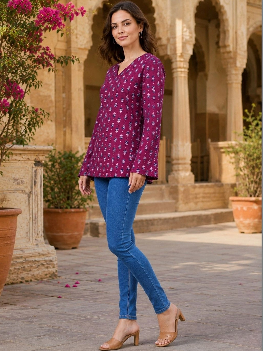 Anouk Women Ethnic Motifs Printed Bell Sleeves Kurta