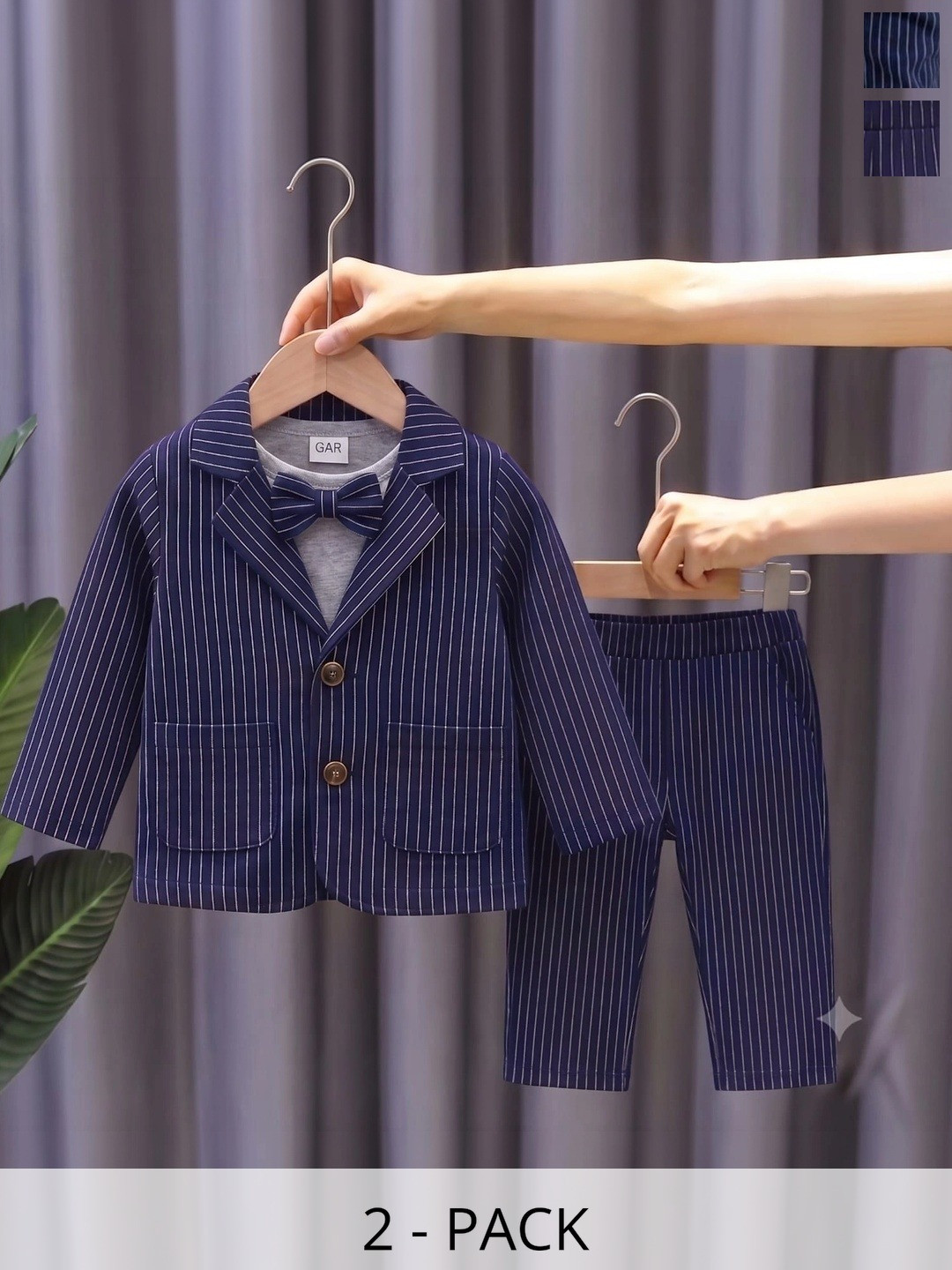 NEMI CREATION Boys Striped Coat with Trousers