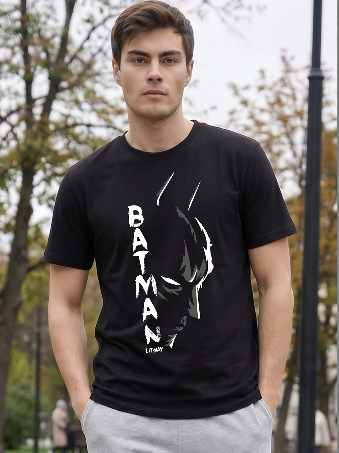 LITWAY Men Batman Printed T-shirt