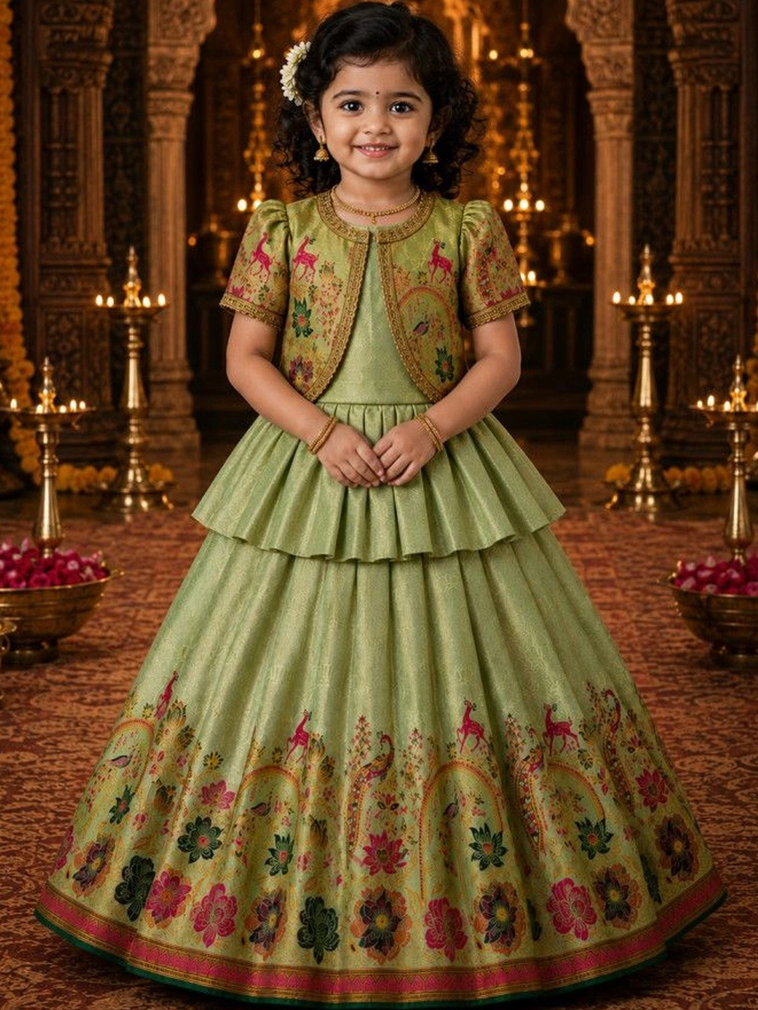 Xepon Girls Embroidered Thread Work Ready to Wear Lehenga &