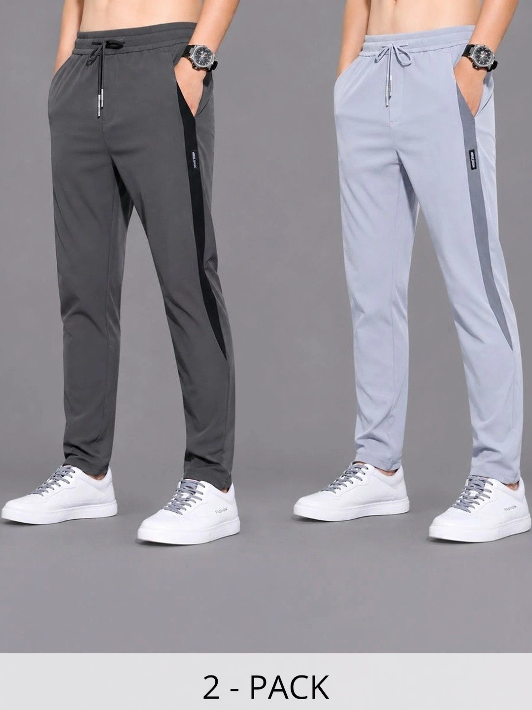 Joggers Park Men Pack of 2 Regular Fit Colourblocked Dry Fit Training Track Pants