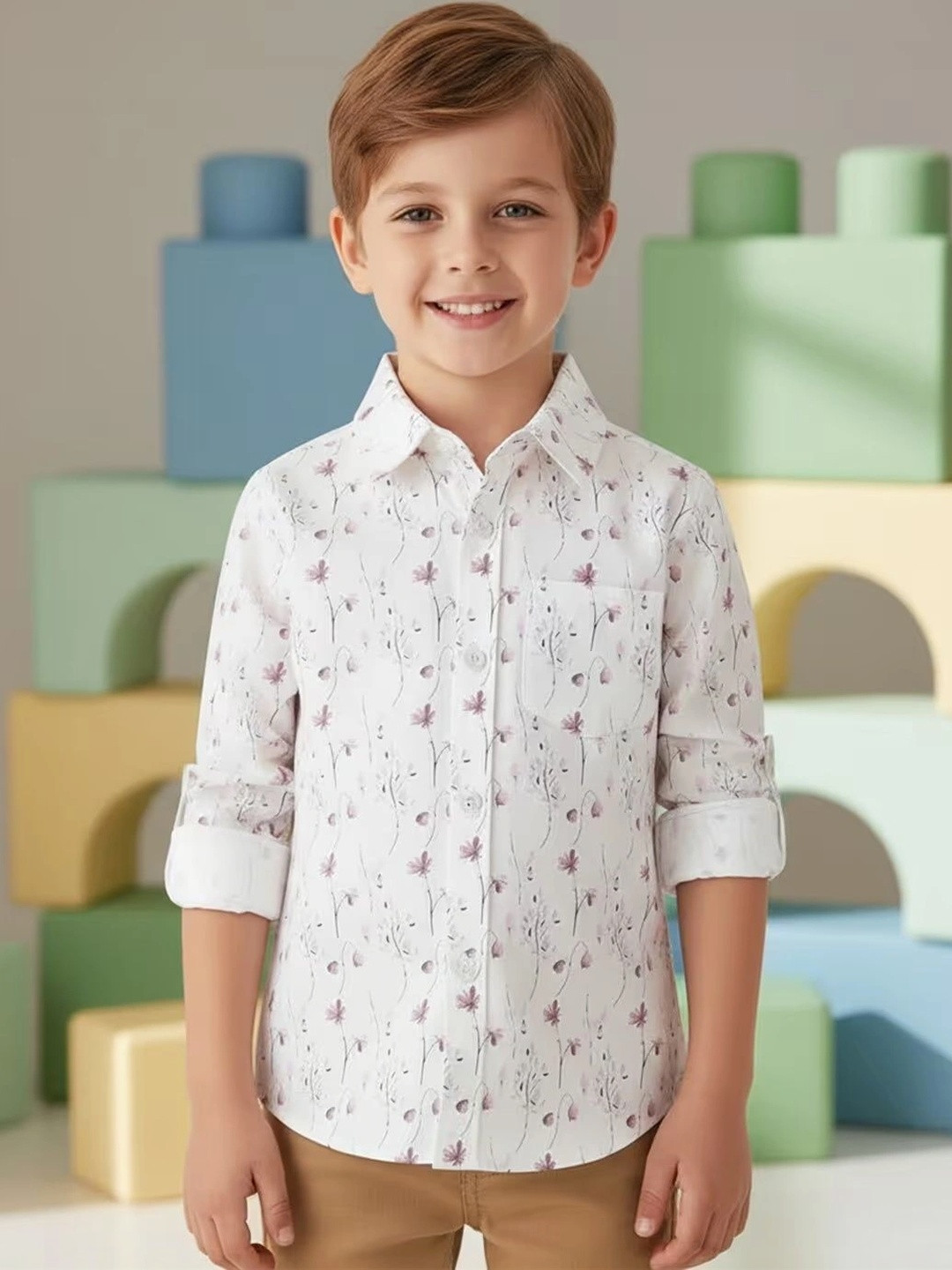 FOSTRIC Boys Classic Floral Printed Casual Shirt
