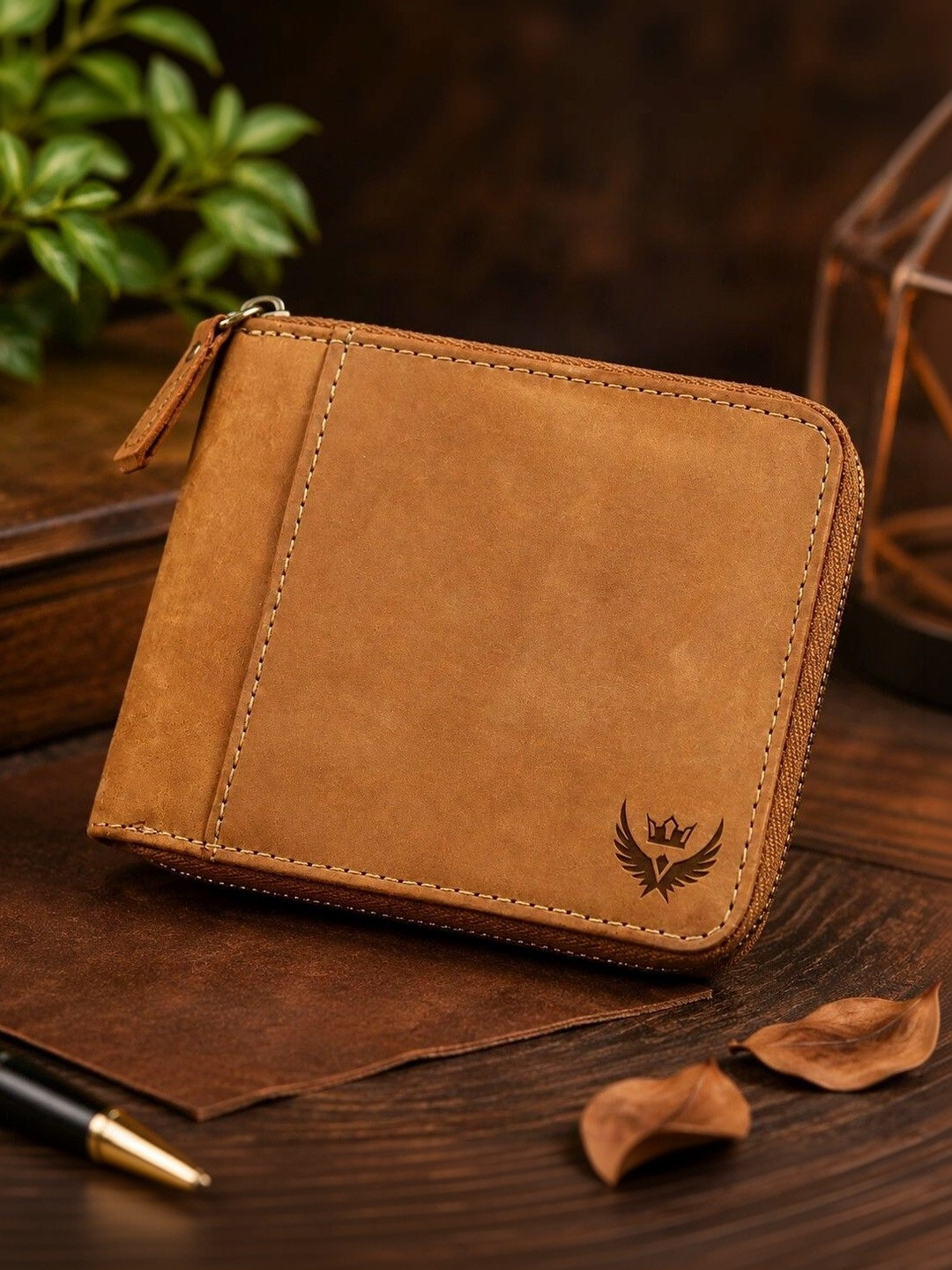 LORENZ Men Leather RFID Zip Around Wallet