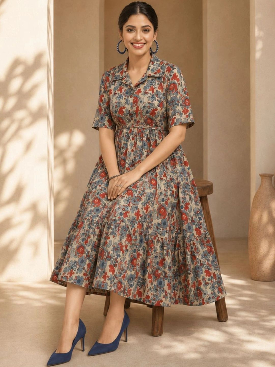 YUVITY Floral Print Fit & Flare Dress