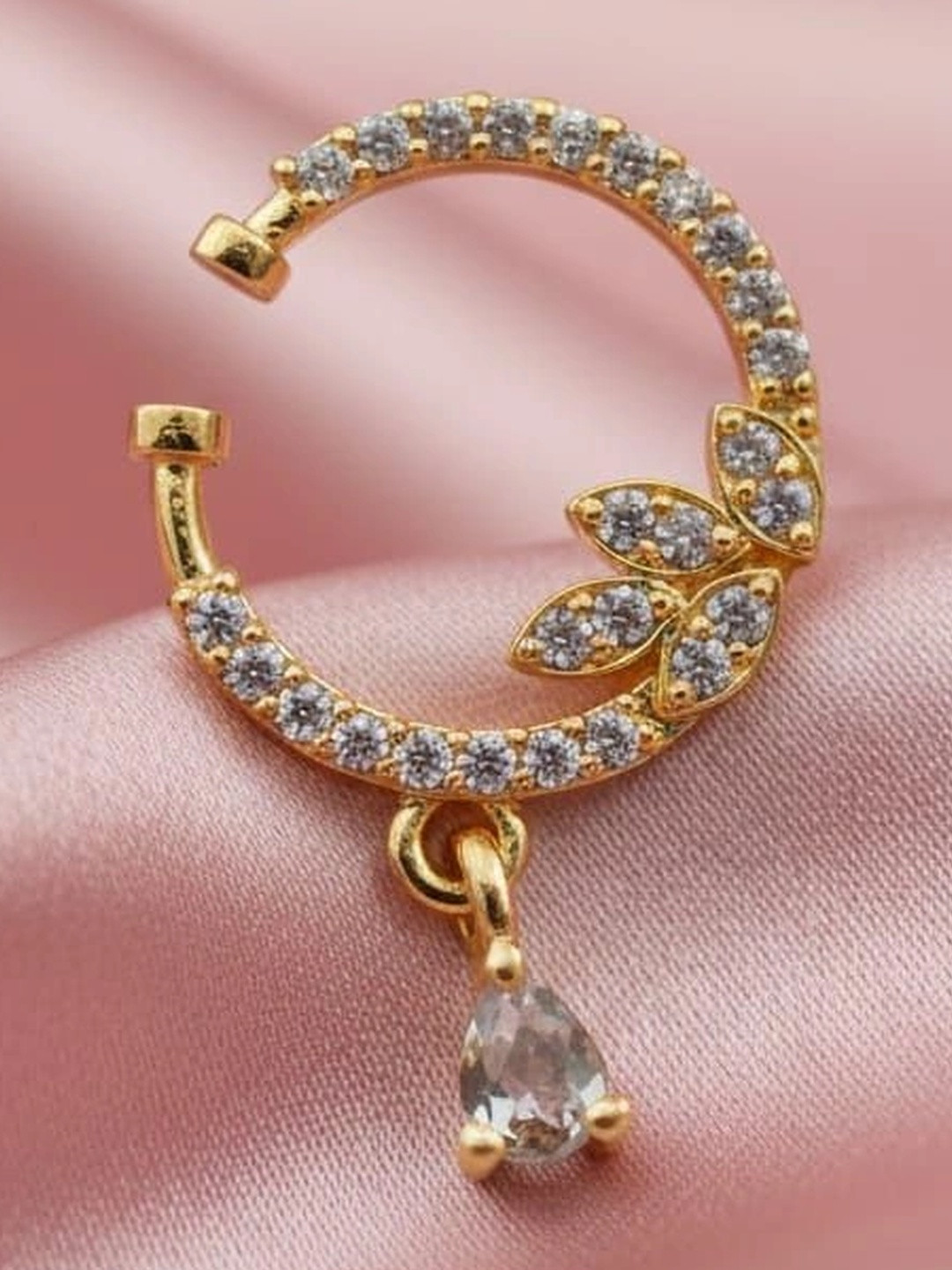 SHREEVARAM Gold-Plated Cubic Zirconia Ring Nosepin