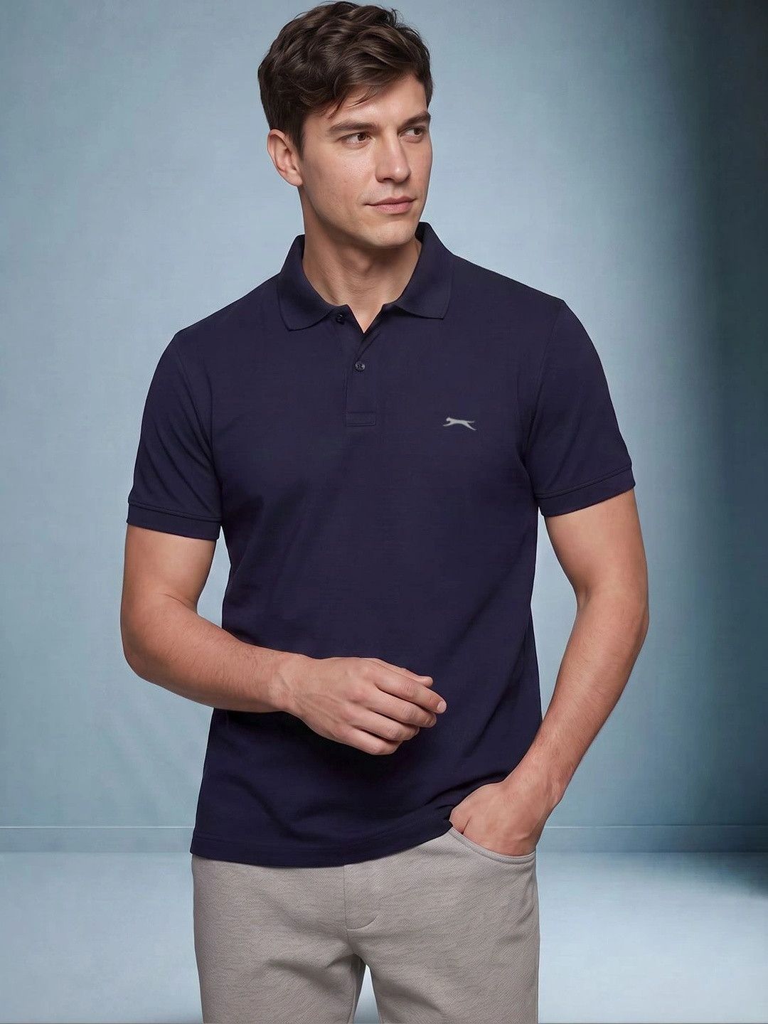 Slazenger Men Brand Logo Polo Collar T-shirt