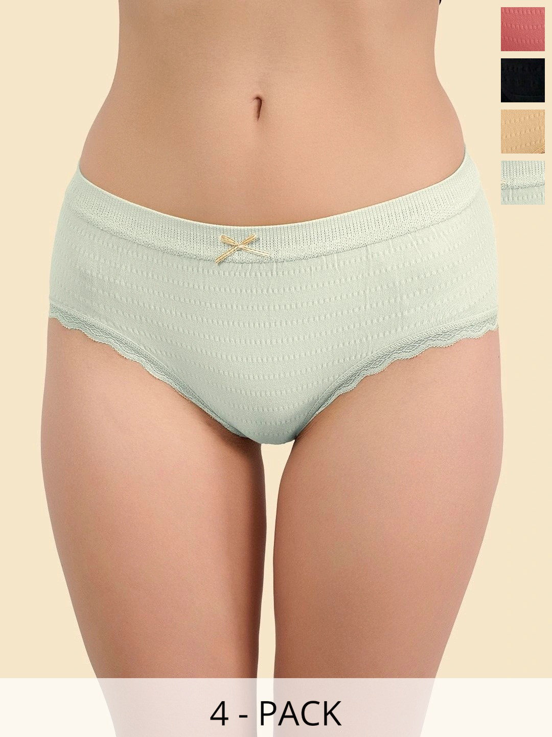 DressBerry Women Pack of 4 Self Design Frills Cotton Basic Briefs