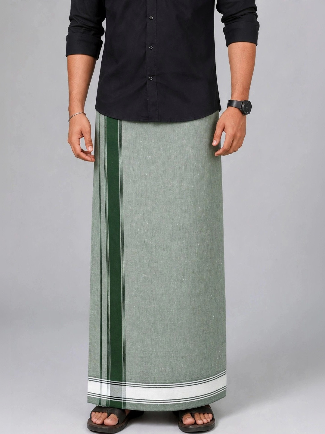 TUNI MANI Men Striped Cotton Dhoti Dhotis
