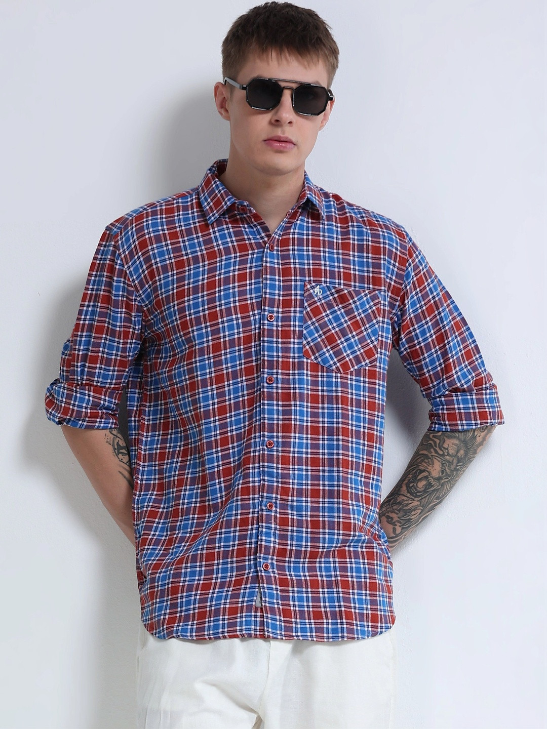 FashionDistrict Men Comfort Tartan Checks Sheer Checked Casual Shirt