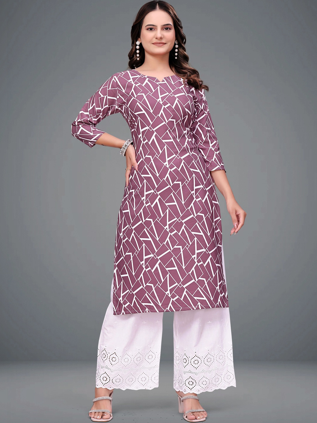 MANDIV FASHION Geometric Printed Pure Crepe Kurti