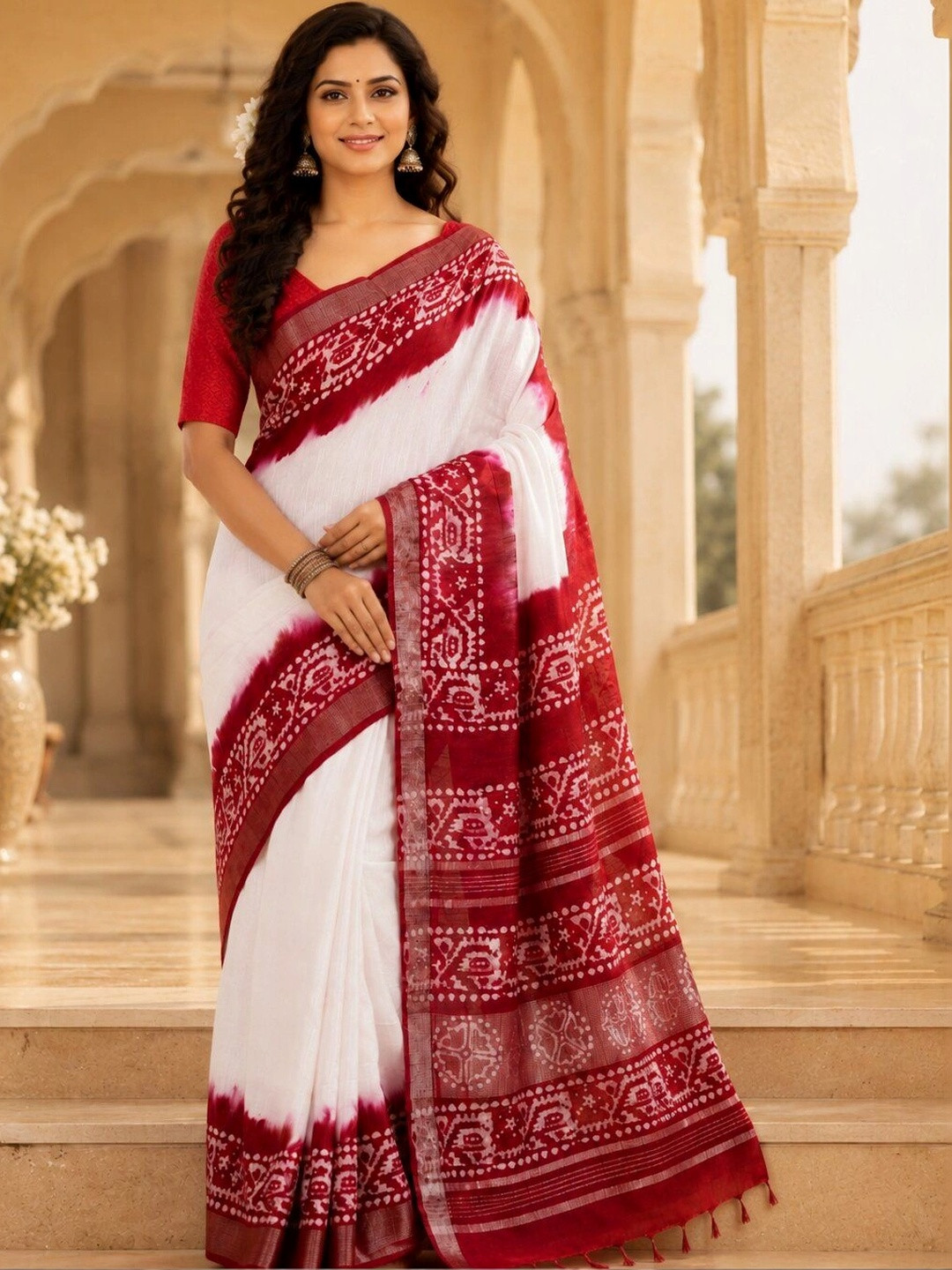 Laa Calcutta Printed Batik Pure Linen Saree