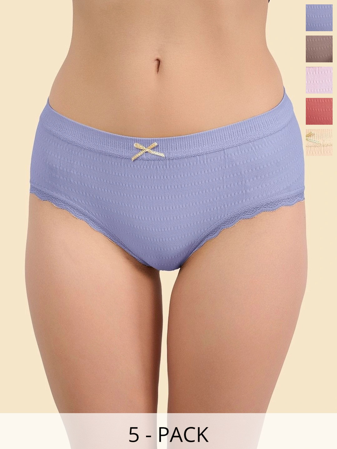 DressBerry Women Pack of 5 Self Design Frills Cotton Bikini