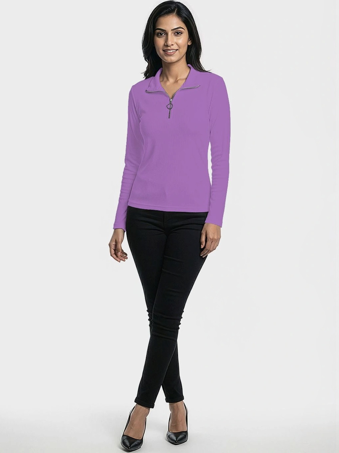 Lavender Mock Collar Long Sleeves Top
