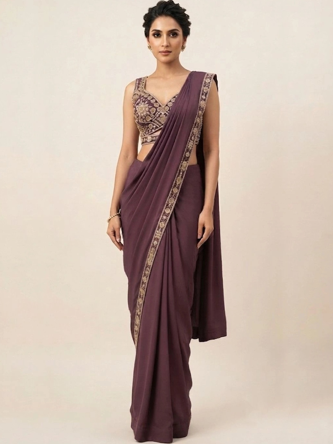 OOJAL Embroidered Poly Crepe Saree