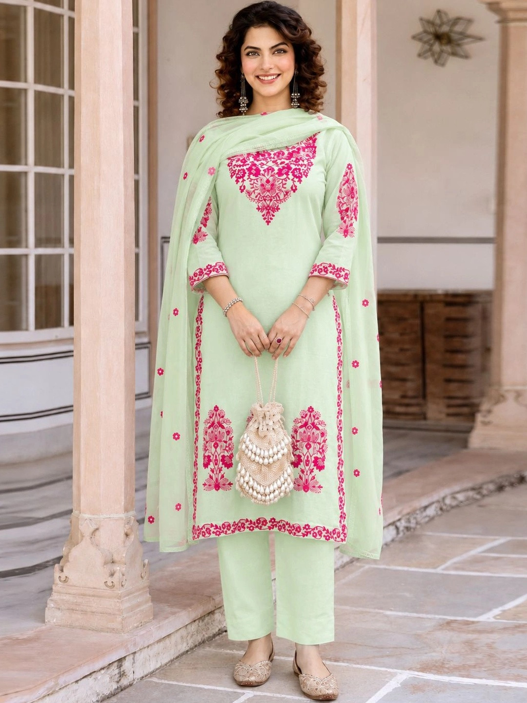 SZN Women Embroidered Regular Kurta with Trousers & With Dupatta