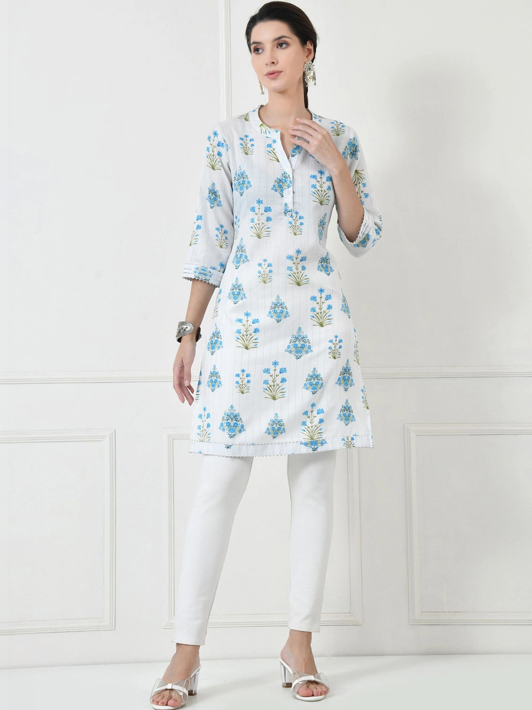 TOLIKE Women Floral Printed Pure Cotton Above Knee Length Kurta