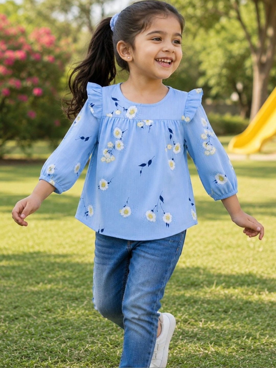 HuggleBug Girls Floral Printed Cotton Rayon Top