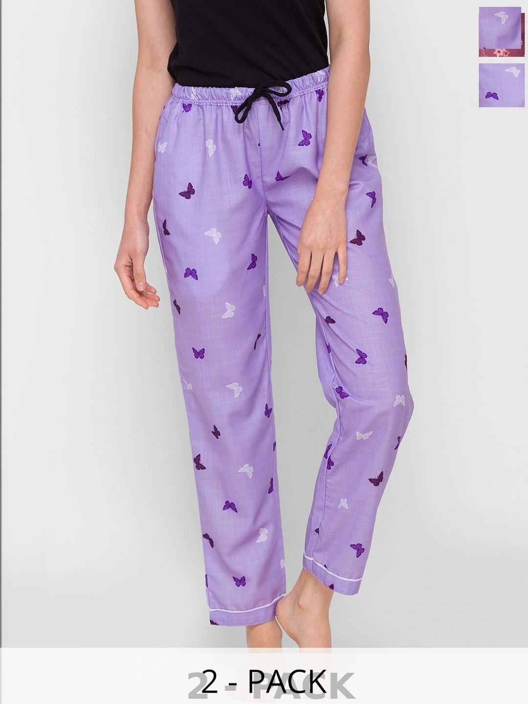 FashionRack Pack Of 2 Printed Mid-Rise Straight Lounge Pants