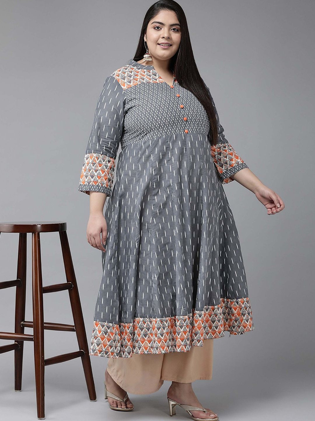 IKRASS Women Plus Size Geometric Printed Festive Cotton Anarkali Kurtas