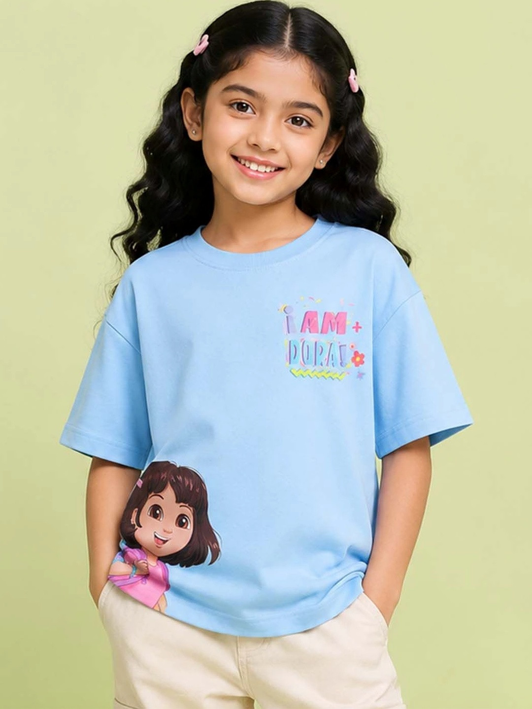 Button Bear Girls Cotton Dora Printed Oversized Short Sleeve T-Shirt