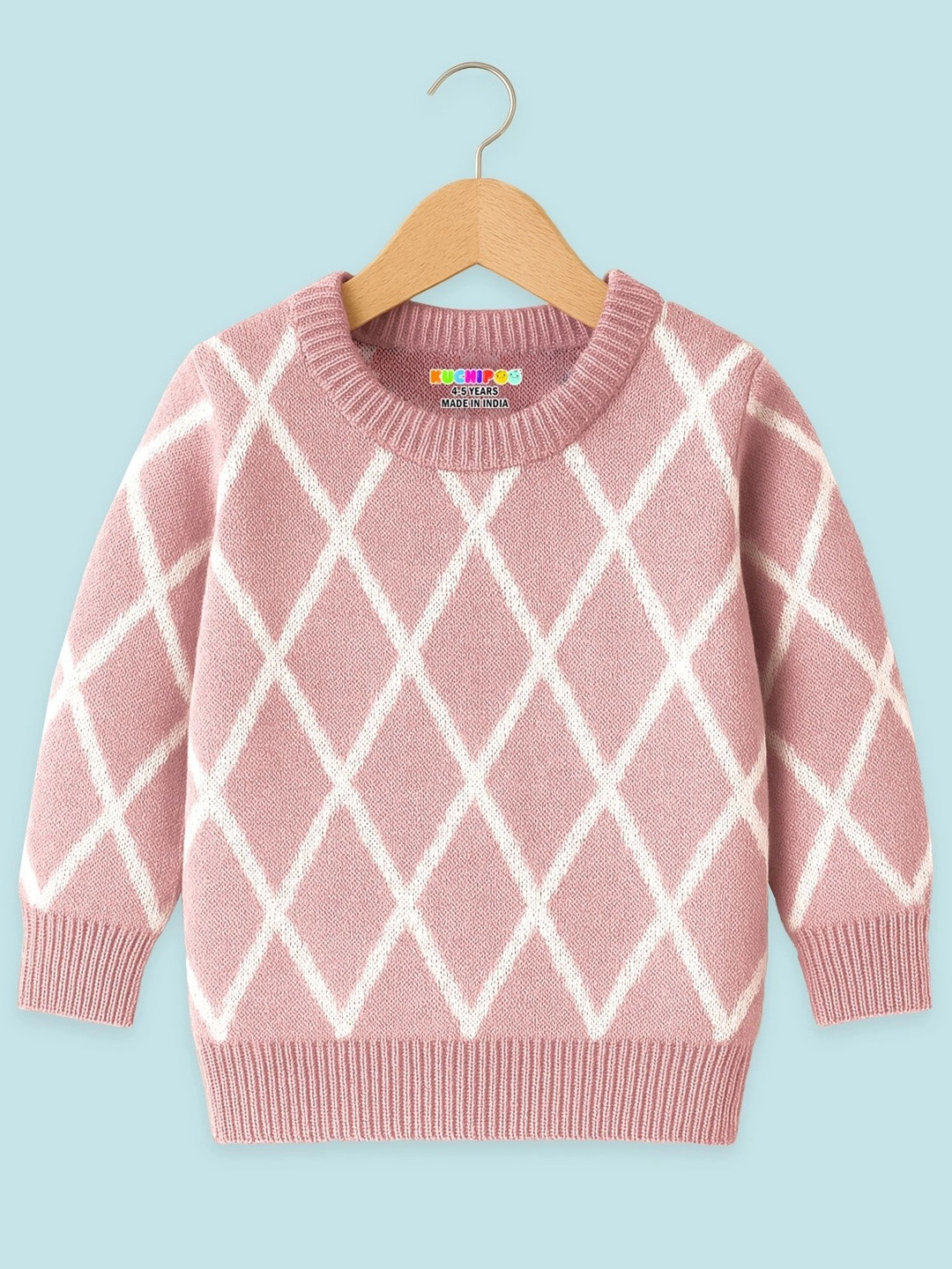KUCHIPOO Girls Argyle Checked Pullover