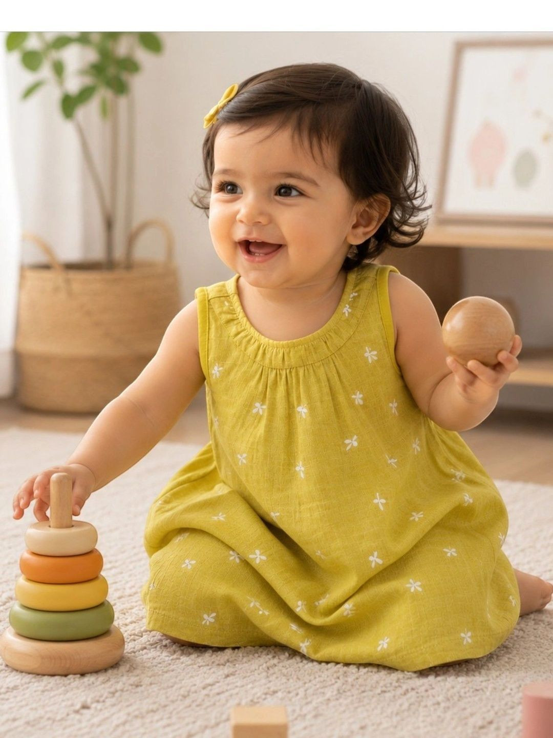HuggleBug Baby Girls Printed Pure Cotton Muslin Sleeveless A-Line Dress