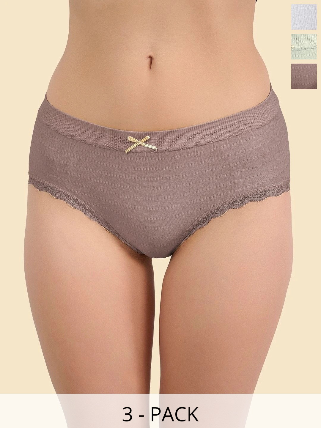 DressBerry Women Pack of 3 Self Design Frills Cotton Basic Briefs