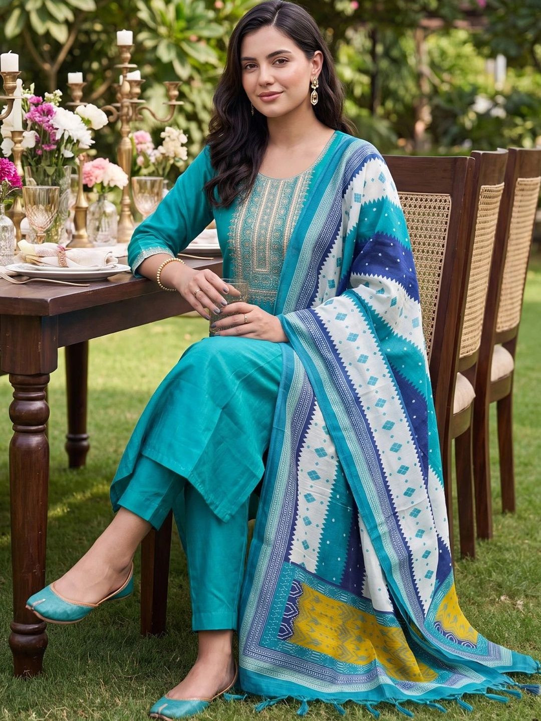 Indo Era Women Ethnic Motifs Embroidered Kurta Set with Dupatta - Image 1