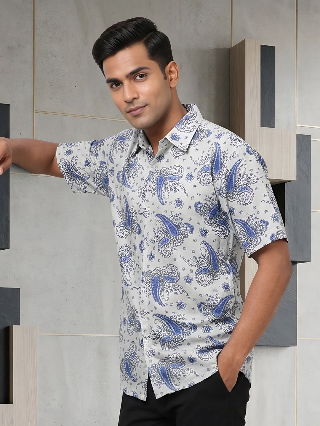 IKRASS Men Ethnic Motifs Printed Spread Collar Casual Shirt