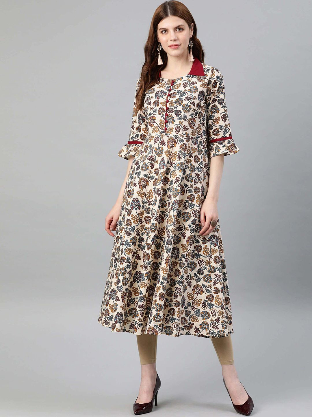IKRASS Women Cotton Floral Printed Panelled Anarkali Calf length Anarkali Kurta