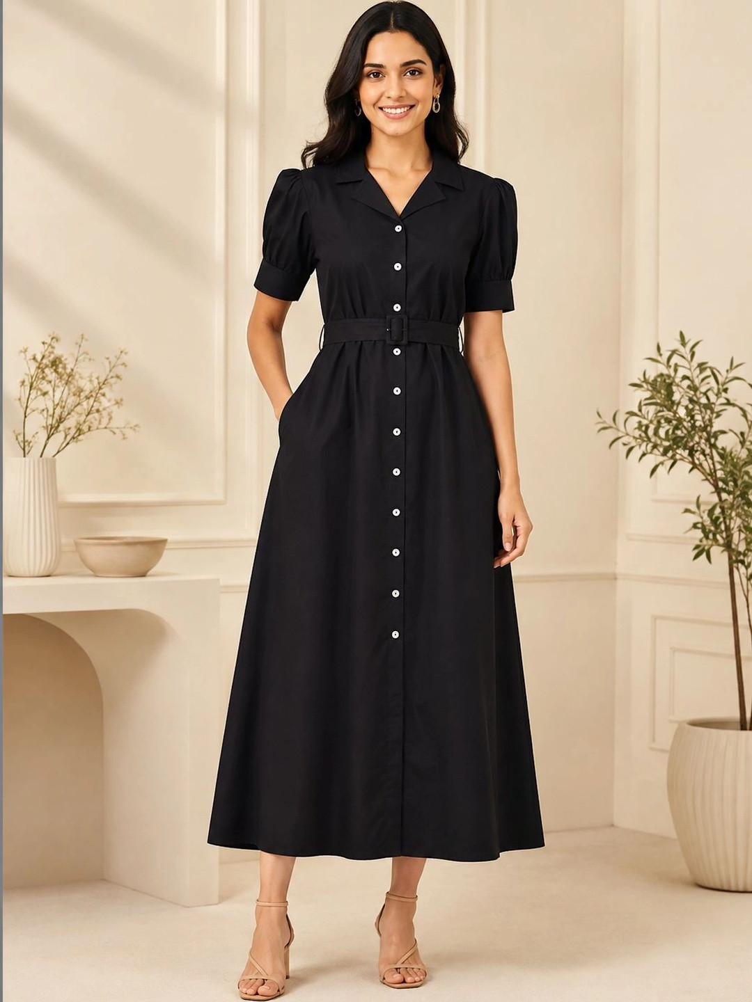 GULABiDRESS Puff Sleeve Shirt Midi Dress