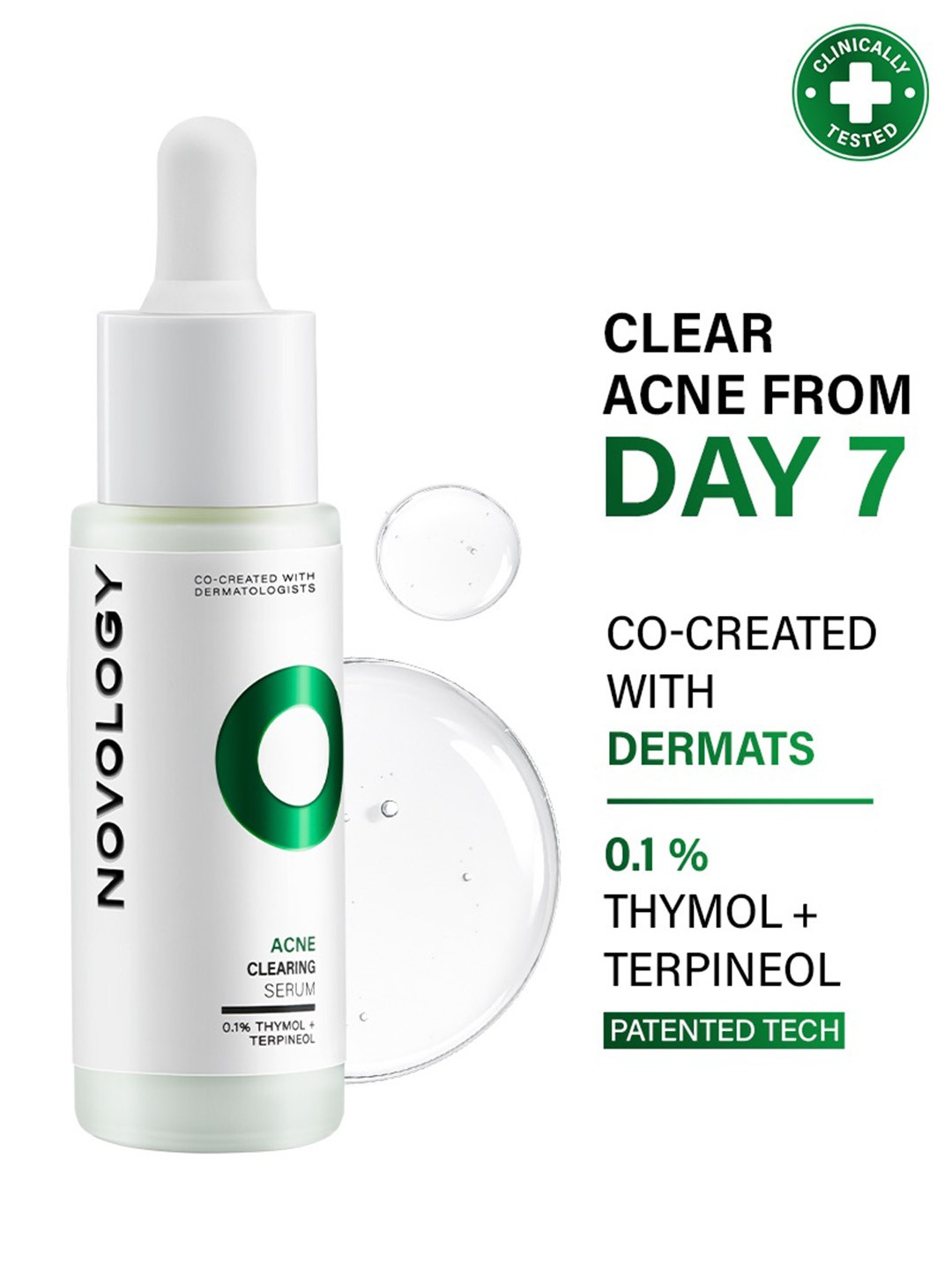 Novology Acne Clearing Serum for Pimples Whiteheads and Sensitive Skin Dermat Tested 28ml
