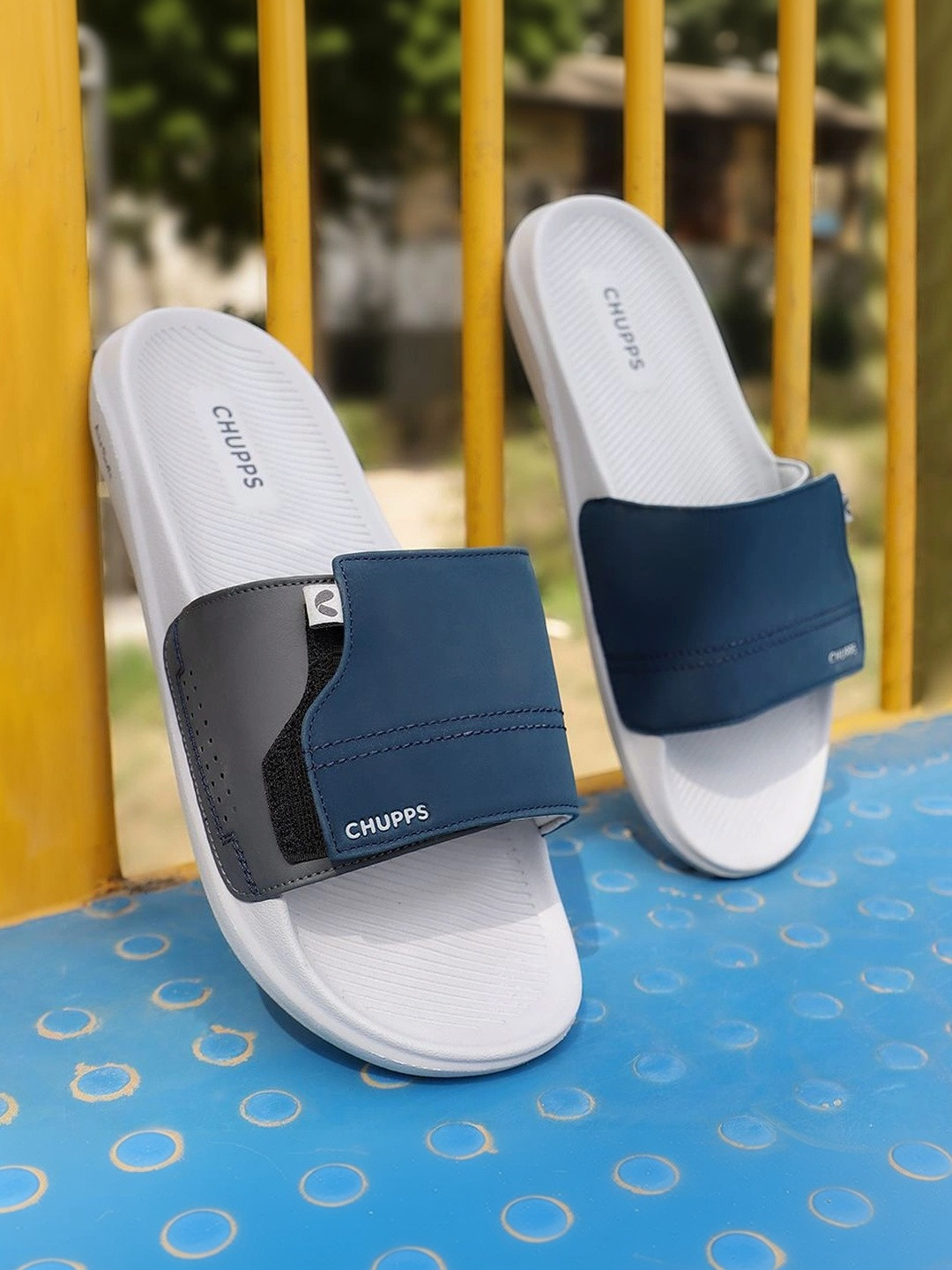 CHUPPS Men Navy Grey Vapor Airsoft Orthopedic Sliders