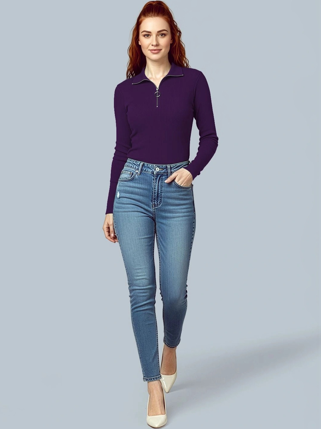 Navyankaa High Neck Long Sleeves Top