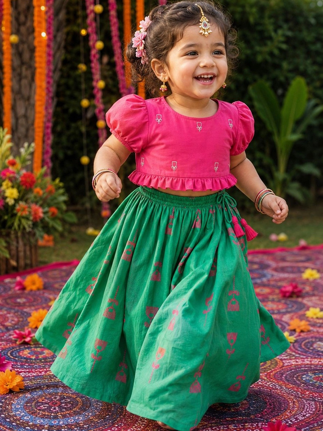 Somersault Infants Girls Embroidered Thread Work Ready To Wear Lehenga & CHoli