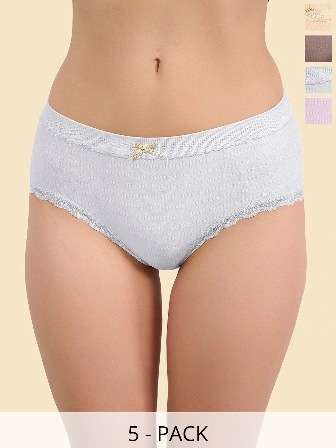DressBerry Women Pack of 5 Self Design Frills Cotton Basic Briefs