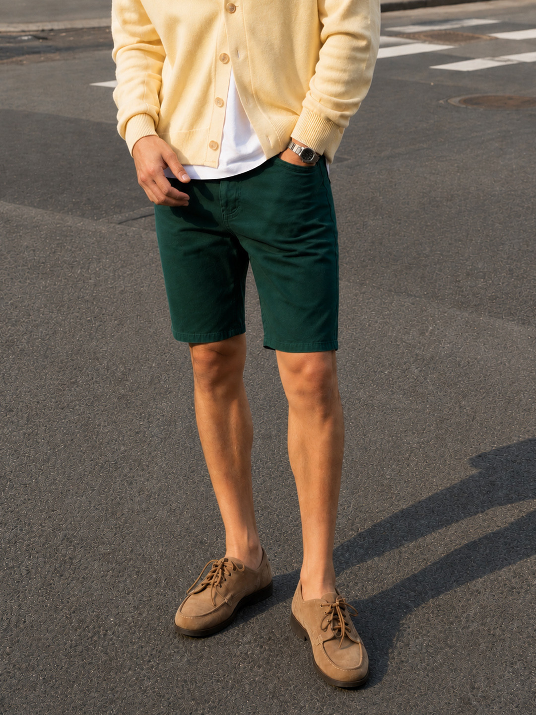 The Indian Garage Co Men Green Solid Slim Fit Chino Shorts