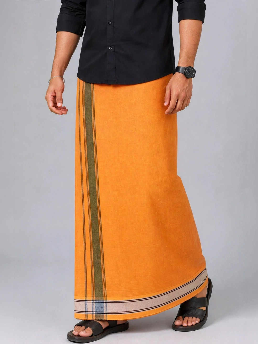 TUNI MANI Men Striped Cotton Dhoti Dhotis