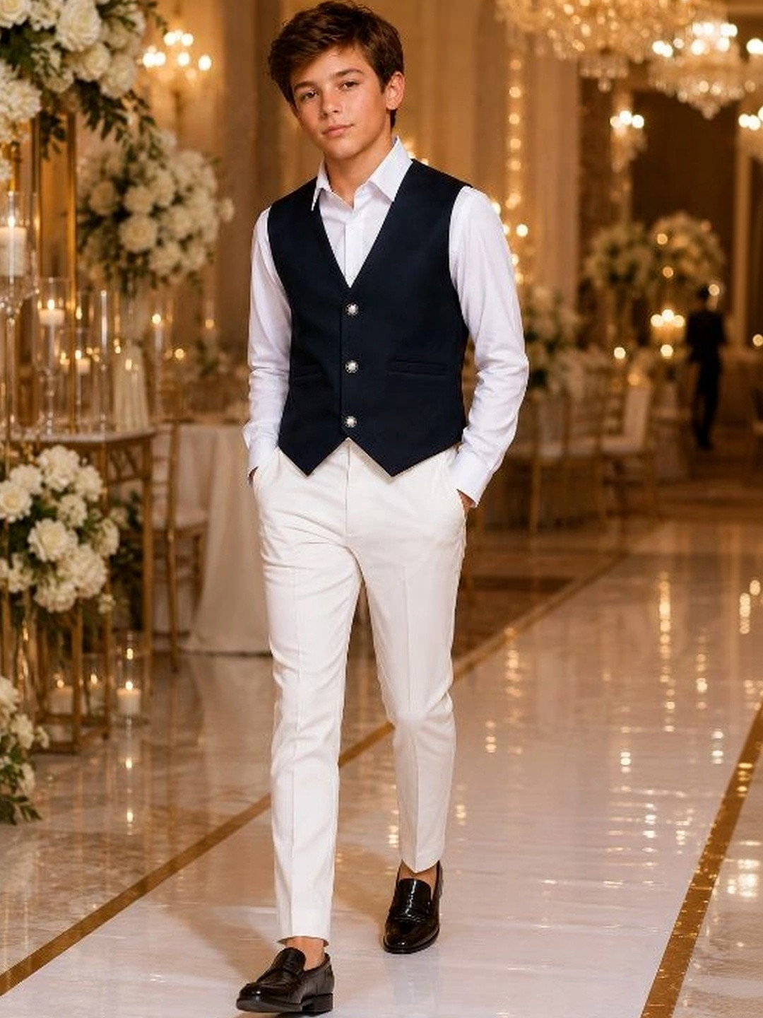 Sparklepop V-Neck Woven Formal Waistcoat